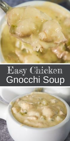 easy chicken gnocchi soup in a white bowl