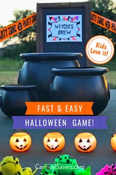 halloween games for kids to play on the lawn with pumpkins and jack - o'- lanterns