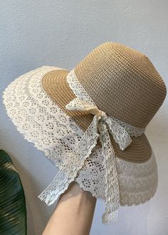 Handmade Khaki Lace Patchwork Bow Straw Woven Floppy Sun HatMade of fine Lace Patchwork Bow Straw Woven.Hat Circumference: 58cm/22.62". Matches easily with daily hairstyle, dresses & Shirts Bohemian Hat With Crochet Trim, Summer Hats With Crochet Trim, Wide Brim Hat With Crochet Trim For Spring, Spring Wide Brim Hat With Crochet Trim, Floppy Sun Hat, Woven Hat, Floppy Sun Hats, Daily Hairstyles, Hat Handmade