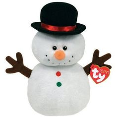 a white snowman with a black hat and red nose