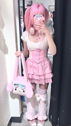 Cutecore Pink Outfits, Harajuku Pink Outfit, Cute Outfits Hello Kitty, How To Layer Outfits Aesthetic, Kawaii Sanrio Outfits, Hello Kitty Style Outfits, Pastel Harajuku Fashion, Cute Sanrio Outfits, My Melody Aesthetic Outfit