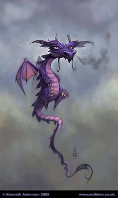 a purple dragon is flying through the air