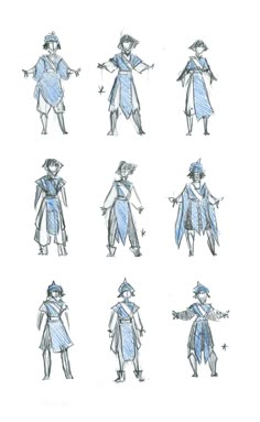 some drawings of people in different outfits