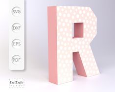 the letter r is made up of pink and white polka dots