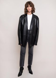 Oversized Faux Leather Blazer in Black – The Frankie Shop Winter London, London 2022, Faux Leather Blazer, Black Leather Blazer, Contemporary Wardrobe, The Frankie Shop, Frankie Shop, Outfit Formulas, Leather Jacket Outfits