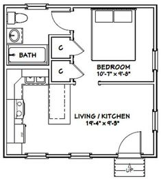 the floor plan for a one bedroom apartment with an attached bathroom and living room area