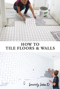 two pictures with the words how to tile floors and walls