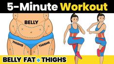 5 Minute BELLY FAT & THIGHS Workout to Lose Weight at Home Fast - Standing Exercise for Flat Stomach! ADVANCED: DO 3-4 Sets, BEGINNERS DO 1-3 Sets! SUBSCRIBE... Exercise For Flat Stomach, Fat Thighs, Total Body Workout Routine, Thigh Fat Workout, Mummy Tummy, Lower Body Fat, Belly Workout Challenge