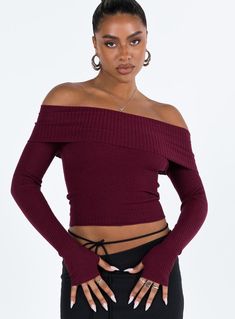 Morley Off Shoulder Sweater Burgundy Chic Sweater, Slim Fit Sweater, Solid Color Sweater, Off The Shoulder Sweater, Black Off Shoulder, Color Sweater, Sweater Outfit, Off Shoulder Fashion, Spring Sweater