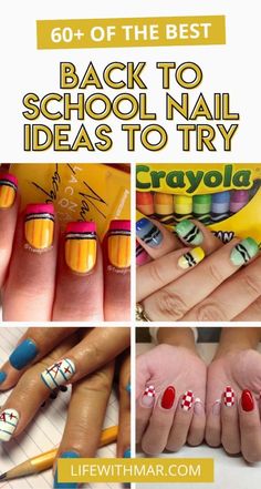 Back To School Gel Nails Short, Back To School Dip Nails, Teacher Nails Designs Back To School, School Themed Nails, Back To School Nails For Teachers, Nail Banner, Back To School Nails For Teens, School Nails Ideas