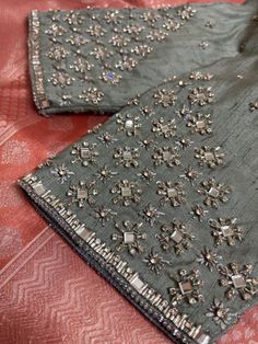 Silver Color Aari Work Blouse Designs, Silver Zari Aari Work Blouse, Silver Colour Beads Aari Work Blouse, Pink Blouse Silver Aari Work, Silver Zari Work Blouse, Grey Blouse Aari Work, Grey Colour Blouse Maggam Work, Latest Blouse Neck Designs