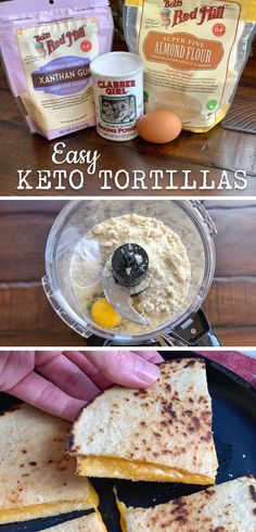 the process for making keto tortillas is shown in three different stages, including being