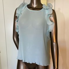 New With Tags Size Xs Designer Color: Aqua Unlined Closure: Button 100% Polyester Elegant Light Blue Top For Spring, Elegant Blue Tops For Spring, Elegant Light Blue Tops For Spring, Zara Light Blue Short Sleeve Blouse, Zara Light Blue Tops For Summer, Fitted Light Blue Zara Top, Elegant Light Blue Zara Top, Elegant Light Blue Tops For Day Out, Zara Light Blue Ruffled Tops