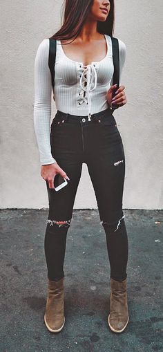 Cute Fall Outfits, Mode Inspiration, Outfit Casual, Outfits For Teens, Ripped Jeans, Teen Fashion