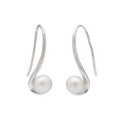 These Pearl Earrings are made in Rhodium Plated Sterling Silver (925) with White, Button shaped, Freshwater Cultured Pearls 7.5-8mm. Pearl Bangle, Silver Dangle Earrings, Sterling Silver Dangle Earrings, Original Jewelry, Freshwater Cultured Pearls, Photo Bracelet, Silver Earrings Dangle, Cultured Pearls, Pearl Pendant