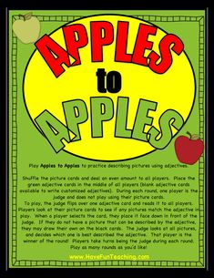 an advertisement for apples to apples, with the words apples written in red and green