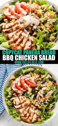 chicken salad with lettuce, tomatoes and corn in it