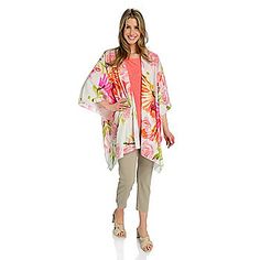 Kate & Mallory® 100% Cotton Printed Woven Lightweight Kimono Casual Spring Cover-up With Tie Waist, Casual Spring Tie Waist Cover-up, Spring Wrap Cover-up With Tie Waist, Spring Wrap Cover-up Flowy, Flowy Wrap Spring Cover-up, Elegant Wrap For Spring, Spring White Kimono With Tie Waist, Spring Wrap Cover-up For Loungewear, Casual Spring Kimono With Tie Waist