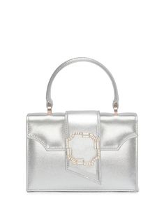 silver-tone leather/cotton logo stamp to the rear metallic finish single top handle detachable chain-link shoulder strap foldover top crest-embellished detail main compartment Leather Mini Bag, Malone Souliers, Bag Silver, Chanel 2, Iconic Bags, Demi Fine Jewelry, Cotton Logo, Logo Stamp, Fine Earrings