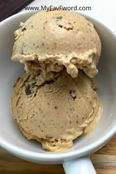 two scoops of ice cream in a white bowl with the words healthy ice cream