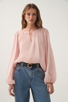 Cyma Blouse | Rosewater | Aje – Aje ROW Ruffle Front Blouse, V Shape Cut, Jumper Denim, Jumper Pants, Knit Jumpsuit, Denim Accessories, Fashion 2024, Pink Top, Chiffon Blouse