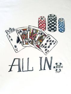 all in playing cards and casino chips on a white t - shirt