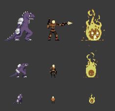 an image of pixel art with different characters