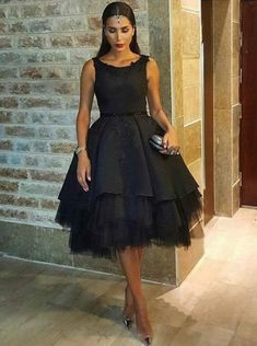 This Dress is fashionable for every occasion. the dress is made-to-order by professional tailors. You can choose from 50 colors, Regular sizes 2 to 16 and plus sizes 14w to 26W. Custom size is also available.. The product details: Color: Black, Silhouette: A-Line, Neckline: Scoop, Waistline: Natural Waist, Length: Midi, Primary Fabric: Satin Black Homecoming Dress, Cheap Homecoming Dresses, Elegant Prom, Satin Tulle, Black Prom, Short Prom Dress, A Line Prom Dresses, Short Prom, Tea Length