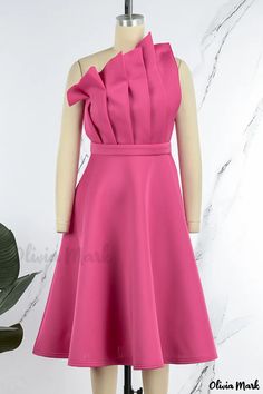 Olivia Mark - Elegant Solid Patchwork Evening Dress with a Folded Oblique Collar - Fruit Green Sleeveless Dresses With Bow Detail, Solid Color Sleeveless Dress With Bow, Sleeveless Workwear Dress With Bow, Knee-length Dress With Bow Detail, Solid Color Knee-length Dress With Bow, Pink Solid Color Dresses For Work, Elegant Red, Olivia Mark, Evening Dress