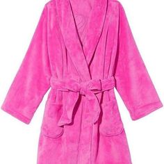 This Lmt Edition Discontinued 2023 January Luxury Robe Fluffy Plus/Sherpa, Fully Lined In Silk Hit Below The Knee Size L New With Tags Color Bright Pink This Is A Gem Of My Collection! Fuzzy Robe Short, Hot Pink Bath Robe, Pink Silk Robe, Fuzzy Robe, Luxury Robes, Silky Robe, Belted Robe, Blue Kimono, Lace Trim Shorts