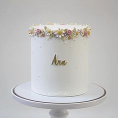 Birthday Cake With Daisies, Bday Cake For Girl, Fondant Cakes Ideas, Girl Cakes Birthday, Trendy Birthday Cakes For Women, Simple 1st Birthday Cake, Simple Christening Cake, First Birthday Ideas Girl, Pretty Cake Decorating