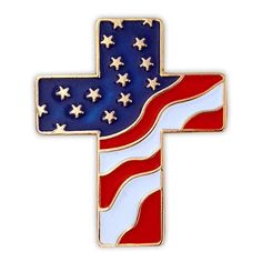 an american flag cross with stars and stripes on the bottom, is shown in red white and blue