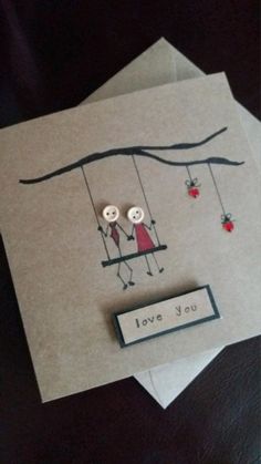 Stickman Couple, Valentines Cards Handmade, Wedding Cards Handmade, Romantic Cards, Button Cards, 자수 디자인, Birthday Diy, Birthday Cards Diy, Valentine Card