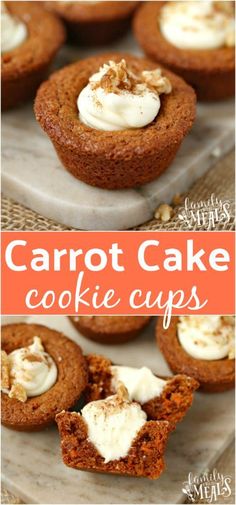 carrot cake cookie cups with whipped cream on top