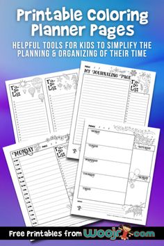 printable coloring planner pages for kids to simfy the planning and organizing of their time