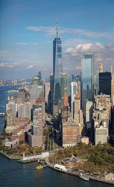 an aerial view of new york city from the air