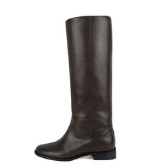 Achillea, brown - wide calf boots, large fit boots, calf fitting boots, narrow calf boots Classic Calf Leather Moto Boots For Work, Classic Workwear Moto Boots In Calf Leather, Classic Brown Knee-high Riding Boots, Classic Brown Knee-high Boots For Riding, Sleek Brown Boots For Workwear, Classic Knee-high Riding Boots For Fall, Classic Knee-high Boots For Business, Classic Leather-lined Mid-calf Boots For Business, Classic Business Mid-calf Boots With Leather Lining