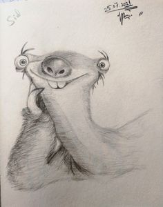 a drawing of a smiling sloth with its mouth open and eyes wide open in front of the viewer