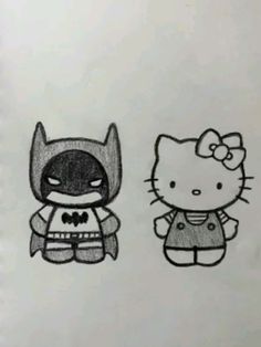 hello kitty and batman drawn on paper