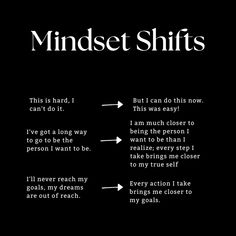 a black and white photo with the words mindset shifts written in different font styles