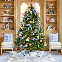 a decorated christmas tree in a living room