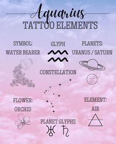 the zodiac symbols and their meanings on a pink sky background with clouds in the background