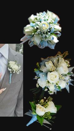 the grooms boutonnieres are white and blue