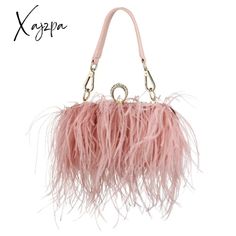 Xajzpa - Luxury Ostrich Feather Evening Bags For Women Chain Shoulder Crossbody Bag Tassel Party Summer Wedding Clutch Evening Bag, Rectangular Evening Bag For Spring Events, Spring Party Handheld Bag, Spring Event Rectangular Evening Bag, Pink Clutch With Chain Strap For Events, Summer Event Clutch Bag, Pink Clutch With Chain Strap For Formal Occasions, Formal Pink Clutch With Chain Strap, Elegant Summer Party Bags