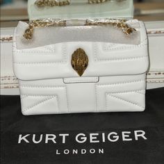 This Bag Is Brand New Dimensions: 7.6" H X 5.3" W X 2.75" D Material Is Leather Comes With A Kurt Geiger Dust Bag Purses Kurt Geiger, White Kurt Geiger Bag, Kurt Geiger Silver Bag, Silver Kurt Geiger Bag, Kurt Geiger Bag Micro, Kensington London, Birthday Fits, Kurt Geiger, Union Jack