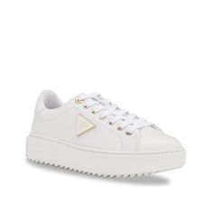 Guess-Denesa Platform Sneaker With the Denesa platform sneaker from Guess, your styling options are endless. This soft synthetic sneaker exhibits a classic lace-up closure that ensures a snug fit and a court sneaker bottom to enhance the overall look. Lace-up Sneakers With Lug Sole In Synthetic Material, Lace-up Wedge Sneakers With Lug Sole, Lace-up Synthetic Sneakers With Lug Sole, Synthetic Lace-up Sneakers With Lug Sole, Low-top Synthetic Sneakers With Lug Sole, Spring Synthetic Sneakers With Lug Sole, Trending Handbags, Luxury Sneakers, Platform Sneaker