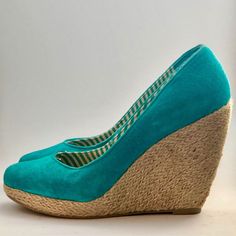 Turquoise Suede Espadrille Style Wedge. Real Leather Upper And Insole. Gift From Europe Size 38 I’m A True 7.5 Fits Me Comfortably. Never Worn. No Box. Turquoise Round Toe Heels For Spring, Turquoise Round Toe Heels For Summer, Espadrilles Style, Espadrille Shoes, Real Leather, Espadrilles, Blue Green, Leather Upper, Wedges