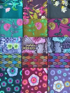 many different types of fabric with flowers on them