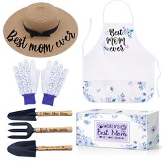 the best mom ever gift set includes an apron, spatulas, gloves and hat