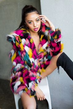 "Dare to stand out in a crown in this fun & fabulous faux fur coat? Get ready to have fun with all of attention and positive energy wearing this coat will bring. The \"Short Duchess Coat\" is made of the highest quality faux fur and is fully lined with \"Cuddle\" fabric. We guarantee that this coat will keep you warm and cozy on the Playa, your next Festival, and chilly weather days & nights. WOMEN'S SHORT DUCHESS COAT FEATURES: - Collar and lapel. - 2 Deep zipper pockets on the inner fr Green Faux Fur Coat, Flamboyant Gamine, Womens Faux Fur Coat, Blue Luxury, Fashion Goals, Collared Coat, Chilly Weather, How To Make Shorts, Coat Design